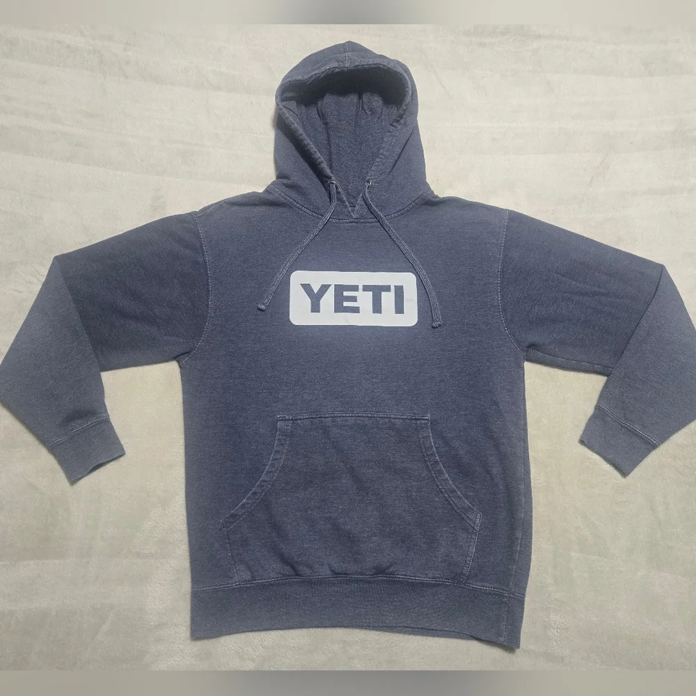 Yeti Logo Pullover Hoodie Blue-Gray Men's Sz M Yeti Coolers Camping Outdoors - Picture 2 of 7